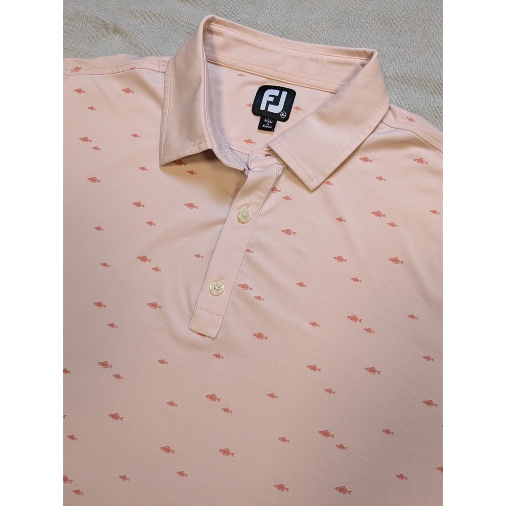 Footjoy Shirt Mens XL Pink Polo Golf Performance Fish Print Stretch Wicking
